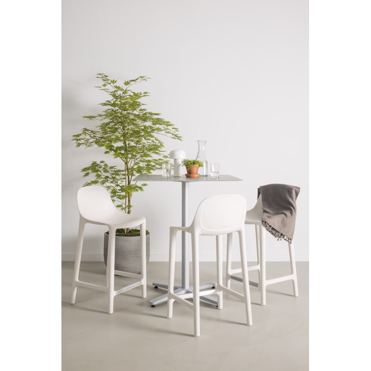 White Recycled Polypropylene and Wood Counter Stool