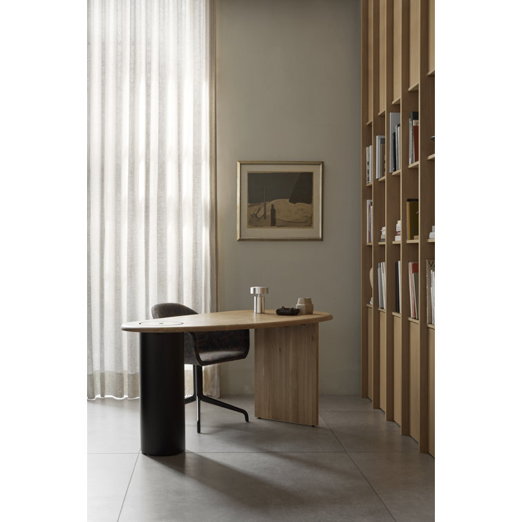 Natural Oak Eclipse Desk with Drawer and Metal Base