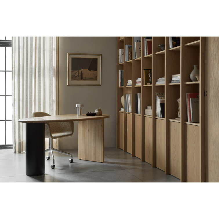 Natural Oak Eclipse Desk with Drawer and Metal Base