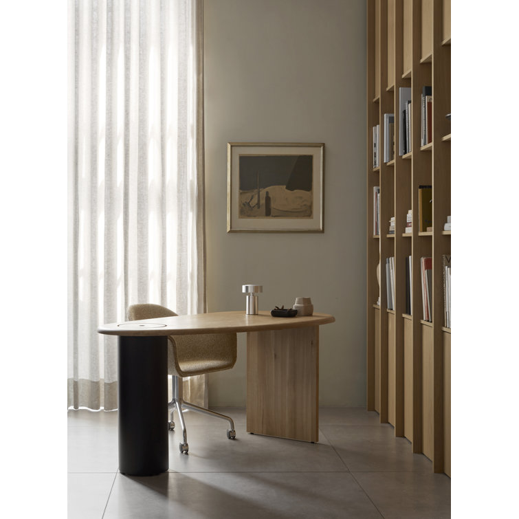 Natural Oak Eclipse Desk with Drawer and Metal Base