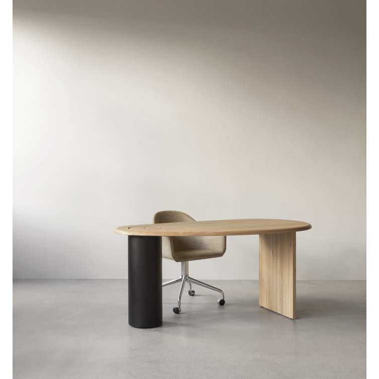 Natural Oak Eclipse Desk with Drawer and Metal Base