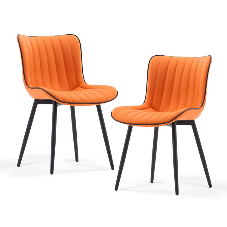 Orange Faux Leather Upholstered Side Chairs with Metal Legs, Set of 2