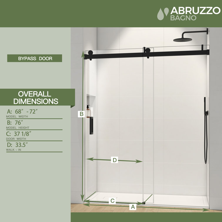 Black Frameless Sliding Shower Door with Tempered Glass