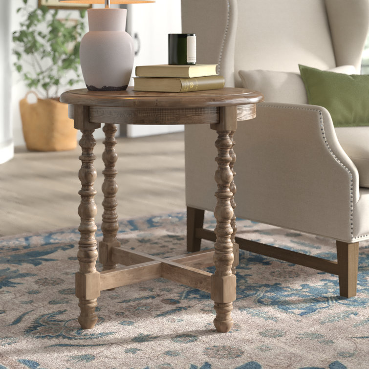 Traditional Round Brown Reclaimed Fir End Table, 26"