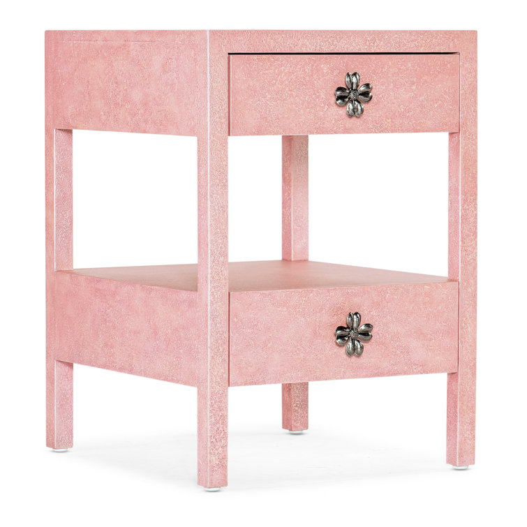 Pink Glam Wood 2-Drawer Rectangular End Table