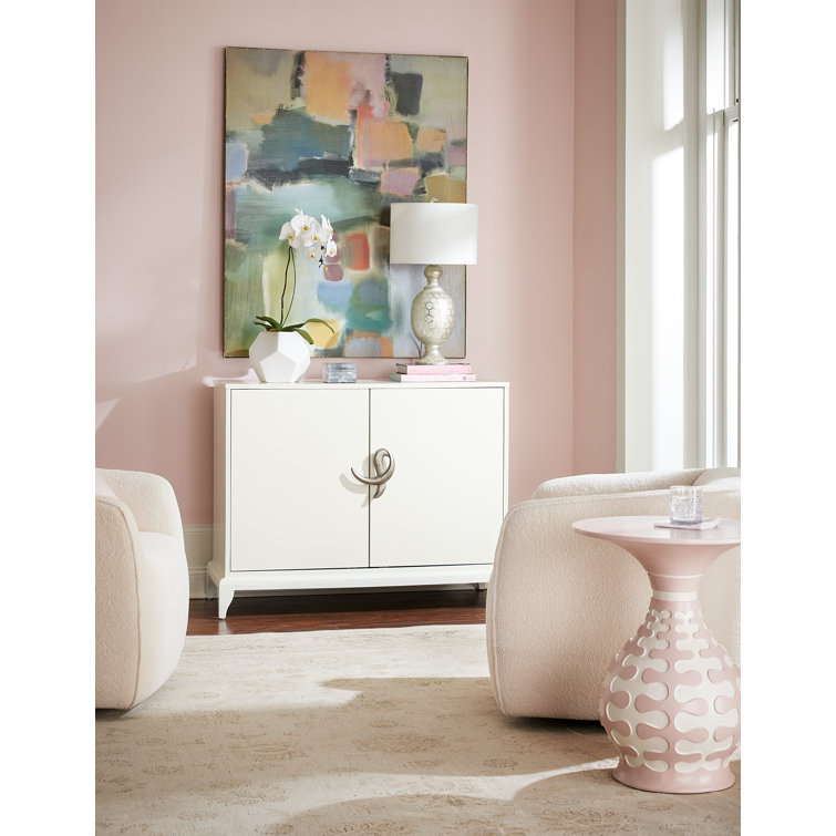 Pink and White Round Glam Wood Accent Table