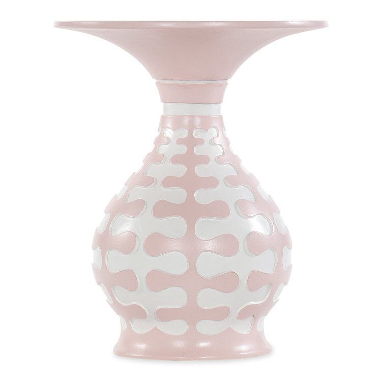 Pink and White Round Glam Wood Accent Table