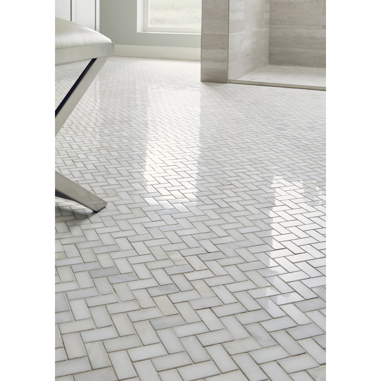 Greecian White Herringbone Polished Marble Mosaic Tile