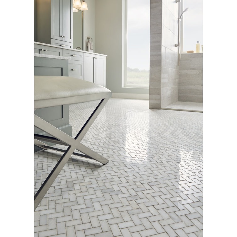 Greecian White Herringbone Polished Marble Mosaic Tile
