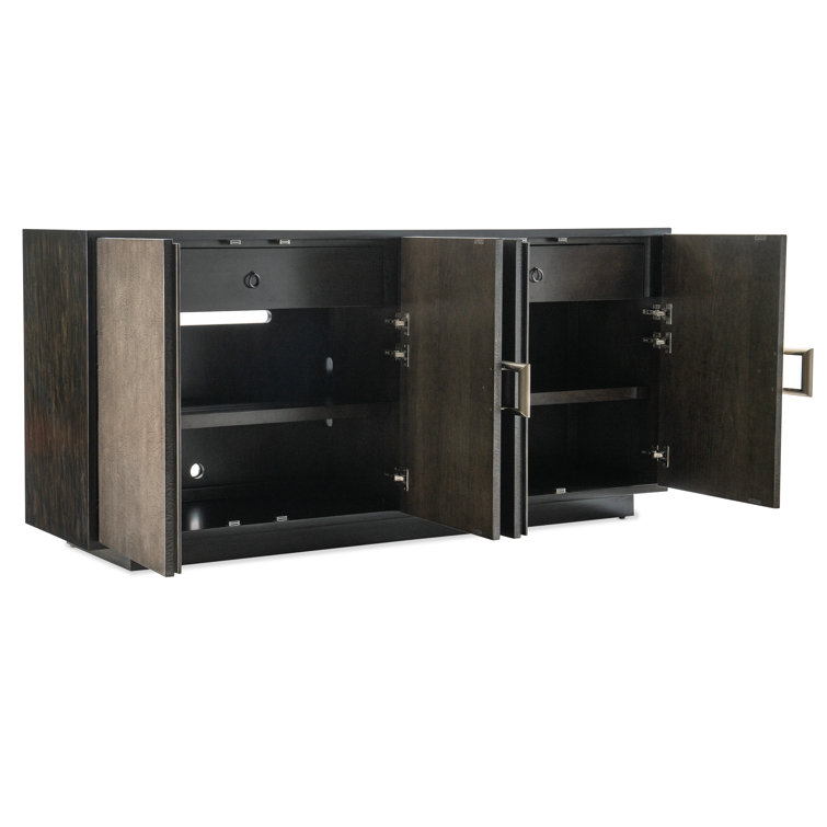 Transitional Black/Brown Four-Door Entertainment Credenza with Cabinet