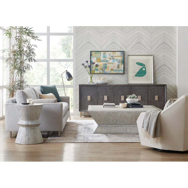 Gray Transitional Round Wood and Stone End Table