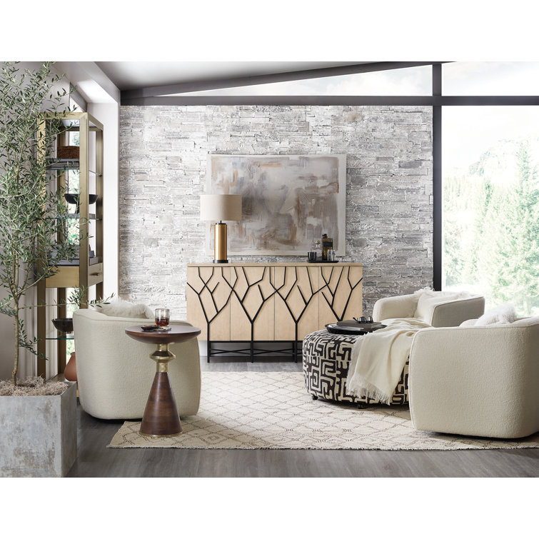 Beige and Black Transitional Media Console with Cabinet