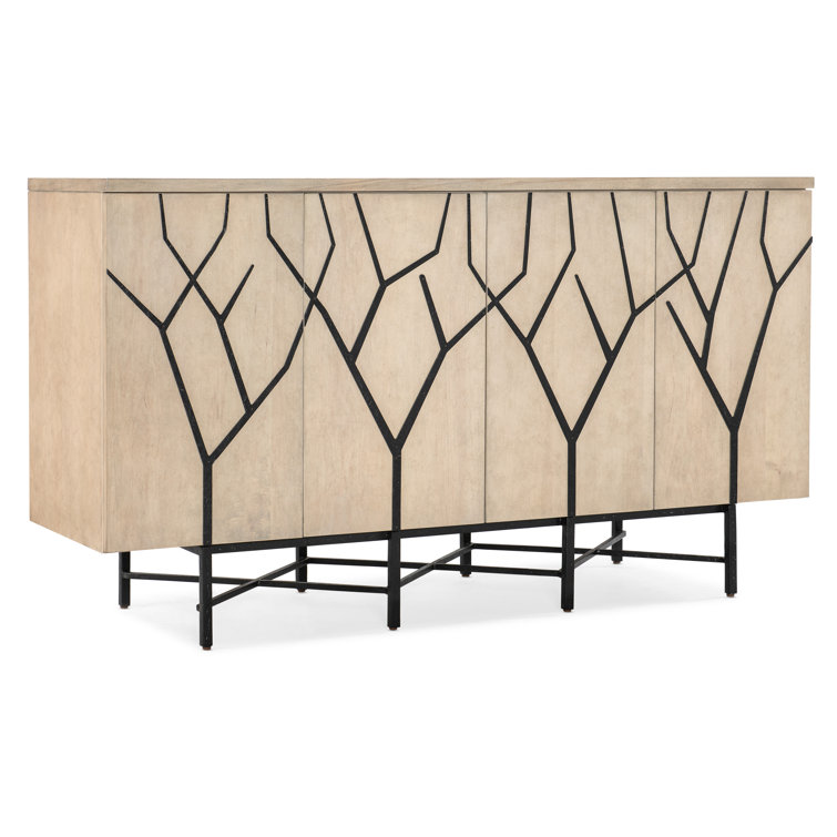 Beige and Black Transitional Media Console with Cabinet