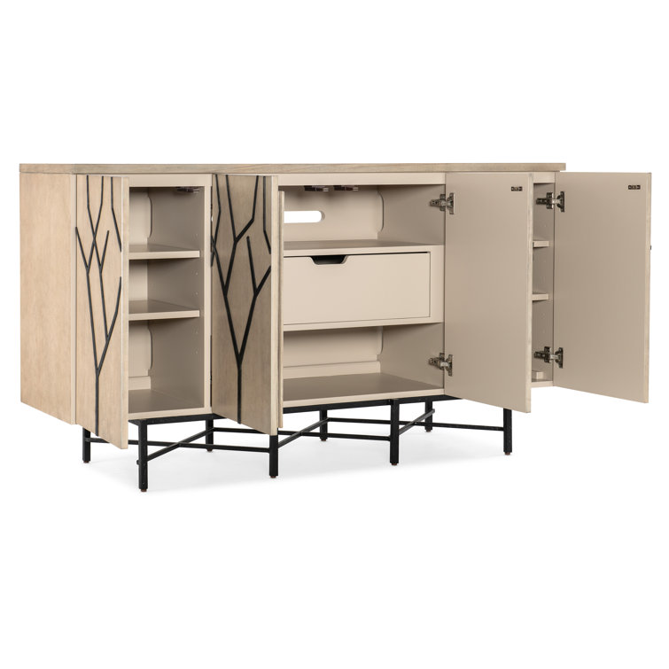 Beige and Black Transitional Media Console with Cabinet