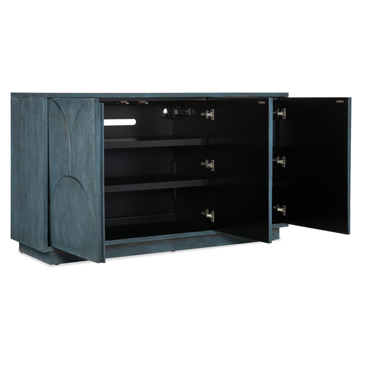 Blue Transitional Media Console with Cabinet