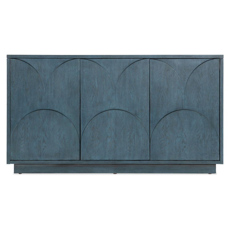 Blue Transitional Media Console with Cabinet