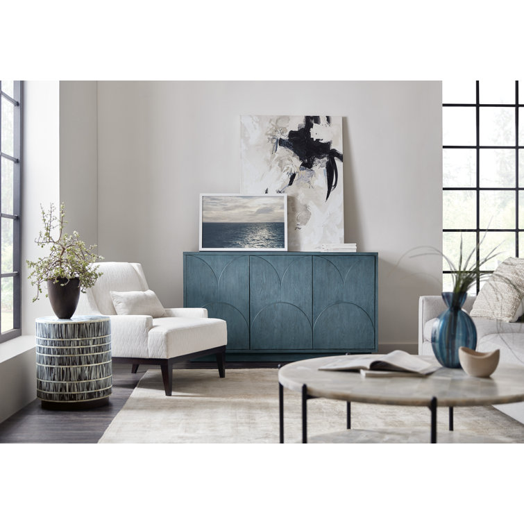 Blue Transitional Media Console with Cabinet