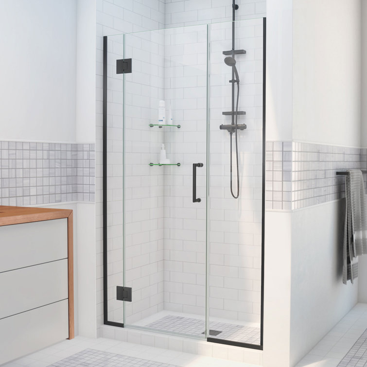 Matte Black Frameless Hinged Shower Door with Clear Glass