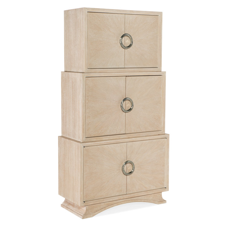 Cream Oak Veneer Transitional Bar Cabinet with Mirror