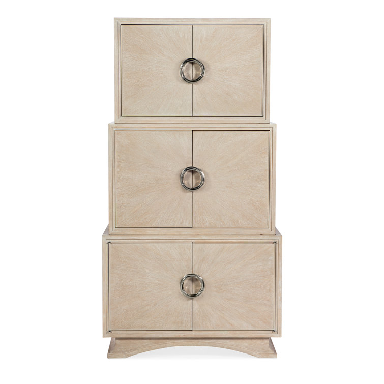Cream Oak Veneer Transitional Bar Cabinet with Mirror