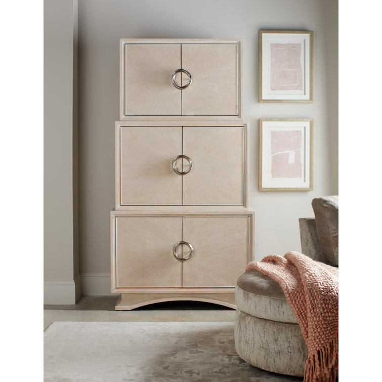 Cream Oak Veneer Transitional Bar Cabinet with Mirror