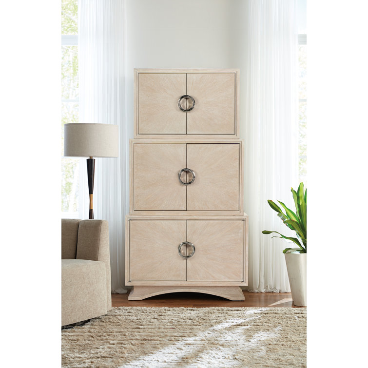Cream Oak Veneer Transitional Bar Cabinet with Mirror