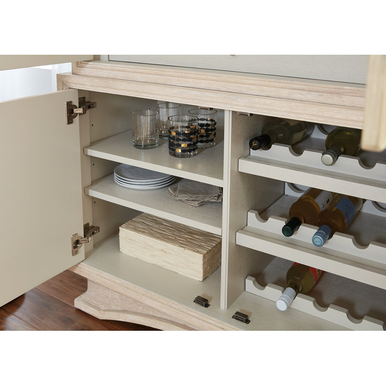Cream Oak Veneer Transitional Bar Cabinet with Mirror