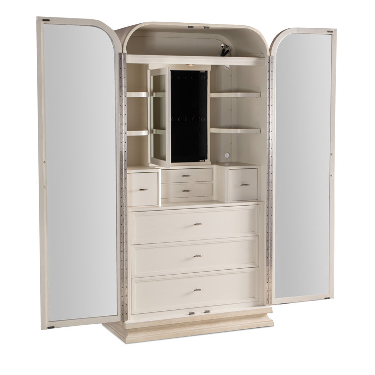 Cream Walnut Transitional Armoire with Mirror