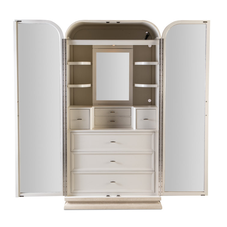 Cream Walnut Transitional Armoire with Mirror