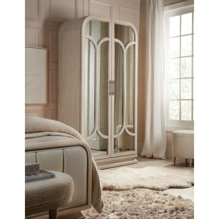 Cream Walnut Transitional Armoire with Mirror