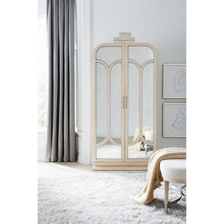 Cream Walnut Transitional Armoire with Mirror