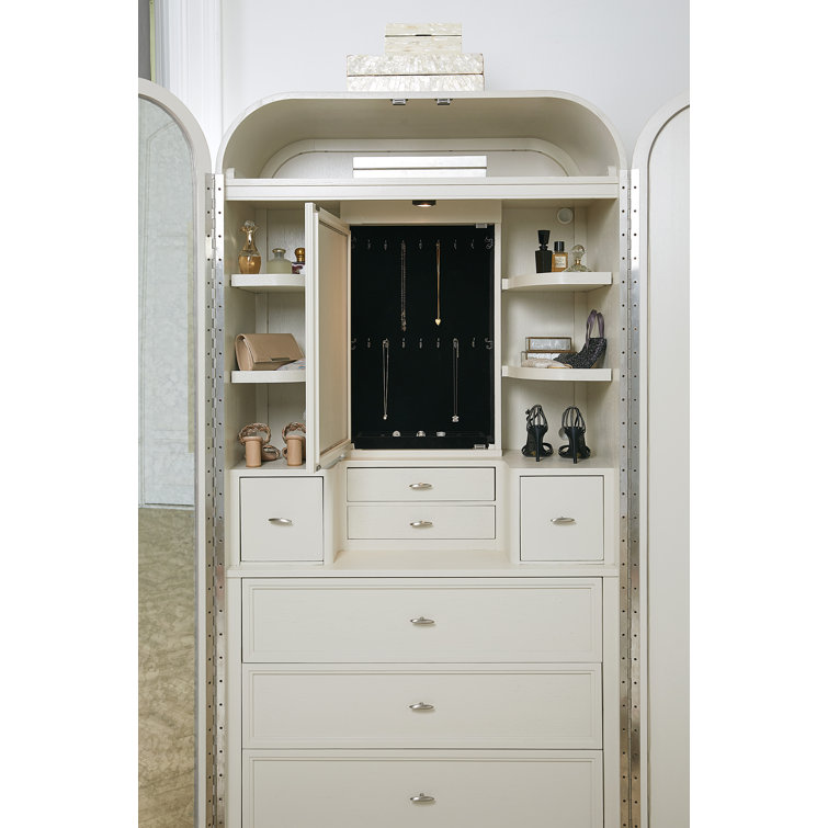 Cream Walnut Transitional Armoire with Mirror