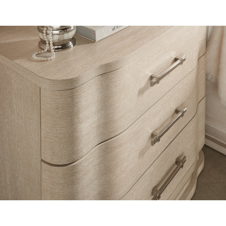 White Transitional 3-Drawer Nightstand with Metal Pulls