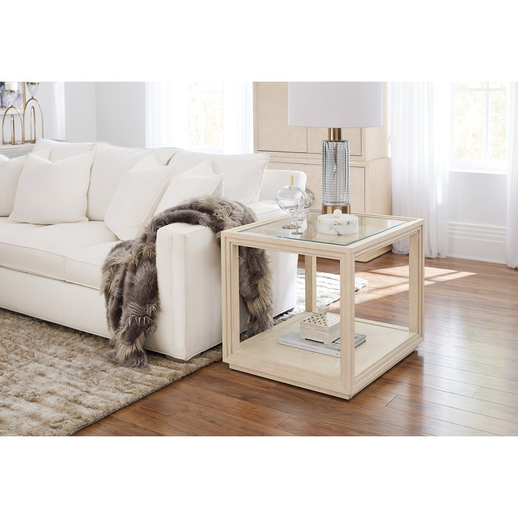 Cream Transitional Rectangular Wood and Metal End Table