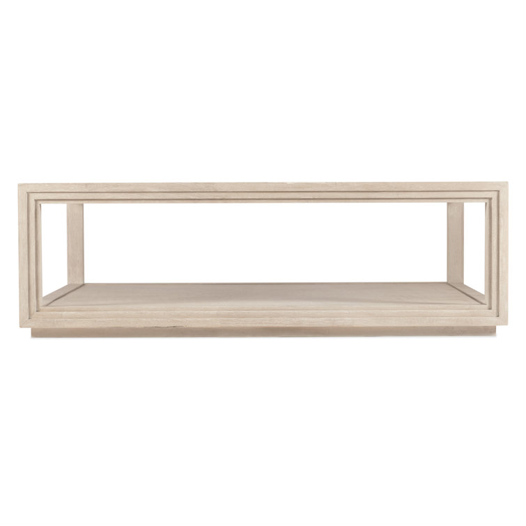 Cream Rectangular Wood and Glass Coffee Table with Storage