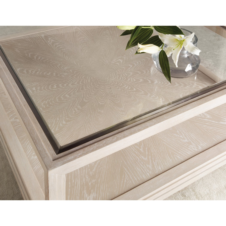 Cream Rectangular Wood and Glass Coffee Table with Storage