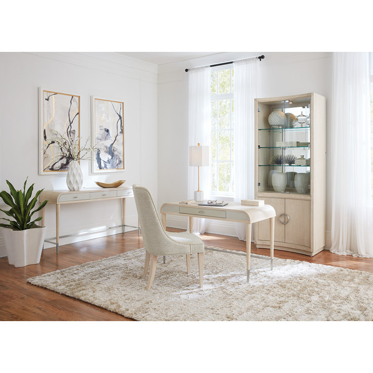 Cream Oak Veneer Transitional Writing Desk with Drawer