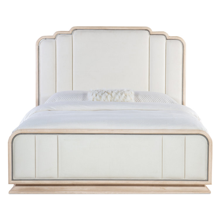 King Beige Upholstered Wood Frame Bed with Headboard