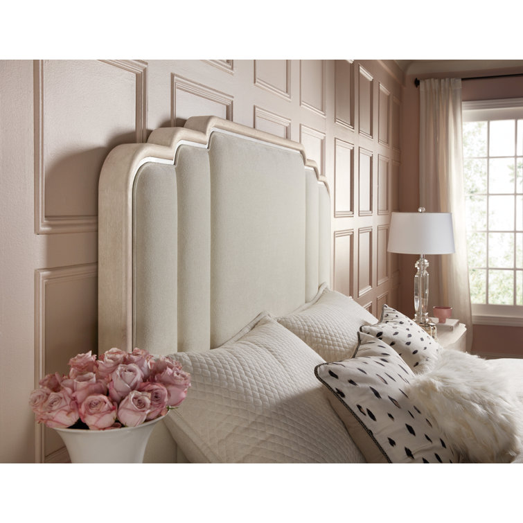 King Beige Upholstered Wood Frame Bed with Headboard