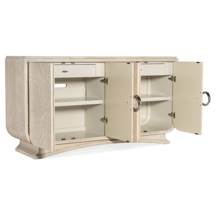 Cream Transitional Oak Veneer 72'' Sideboard with Faux Metal Accents