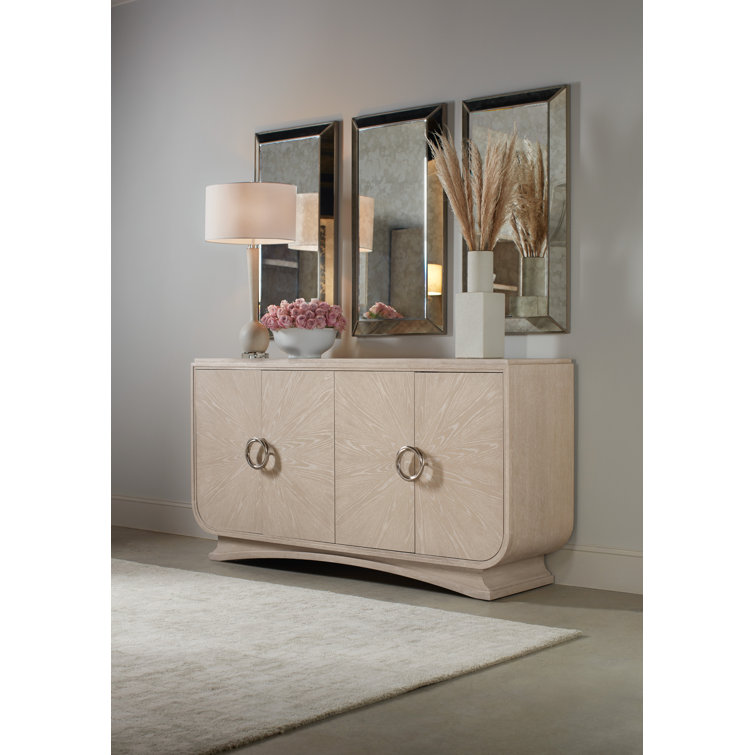 Cream Transitional Oak Veneer 72'' Sideboard with Faux Metal Accents