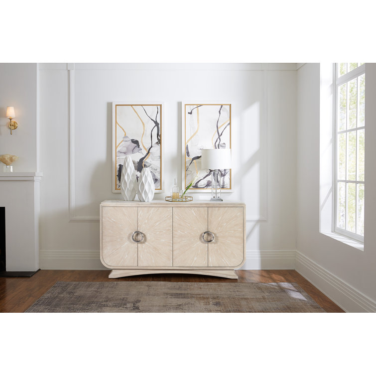 Cream Transitional Oak Veneer 72'' Sideboard with Faux Metal Accents