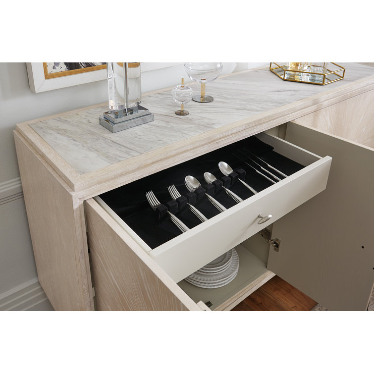 Cream Transitional Oak Veneer 72'' Sideboard with Faux Metal Accents