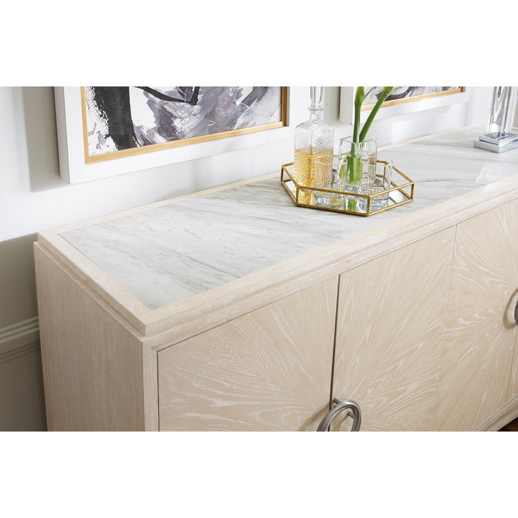 Cream Transitional Oak Veneer 72'' Sideboard with Faux Metal Accents