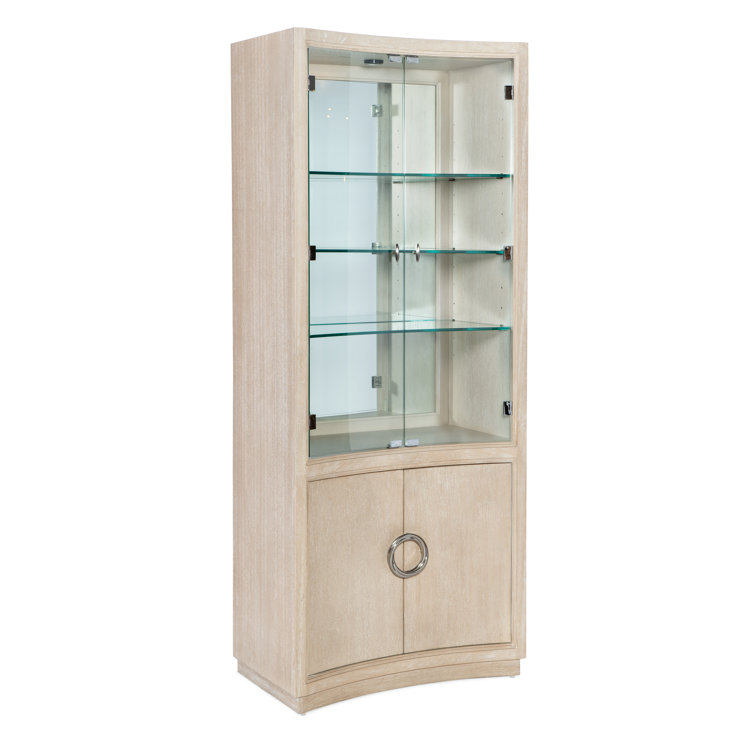 Cream Transitional Lighted Curio Cabinet with Glass Shelves