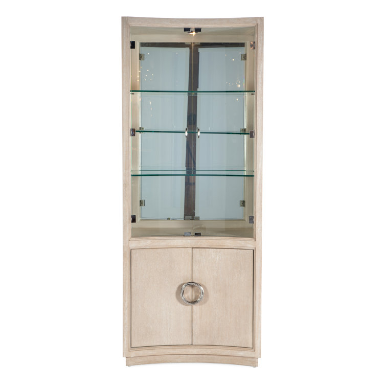 Cream Transitional Lighted Curio Cabinet with Glass Shelves