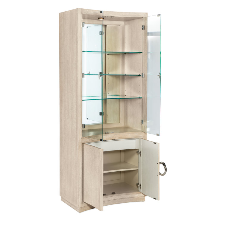 Cream Transitional Lighted Curio Cabinet with Glass Shelves