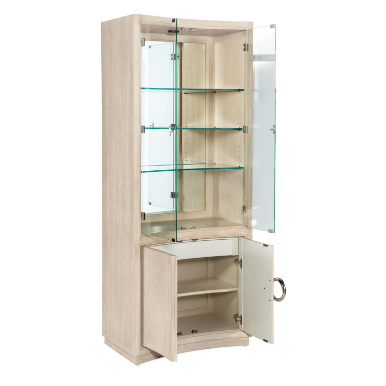 Cream Transitional Lighted Curio Cabinet with Glass Shelves
