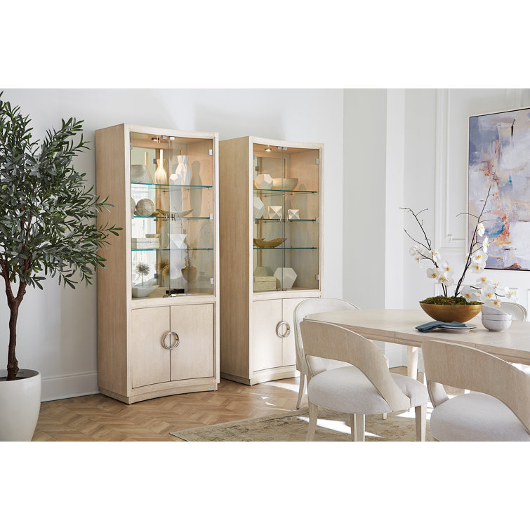 Cream Transitional Lighted Curio Cabinet with Glass Shelves
