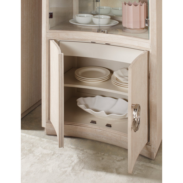 Cream Transitional Lighted Curio Cabinet with Glass Shelves